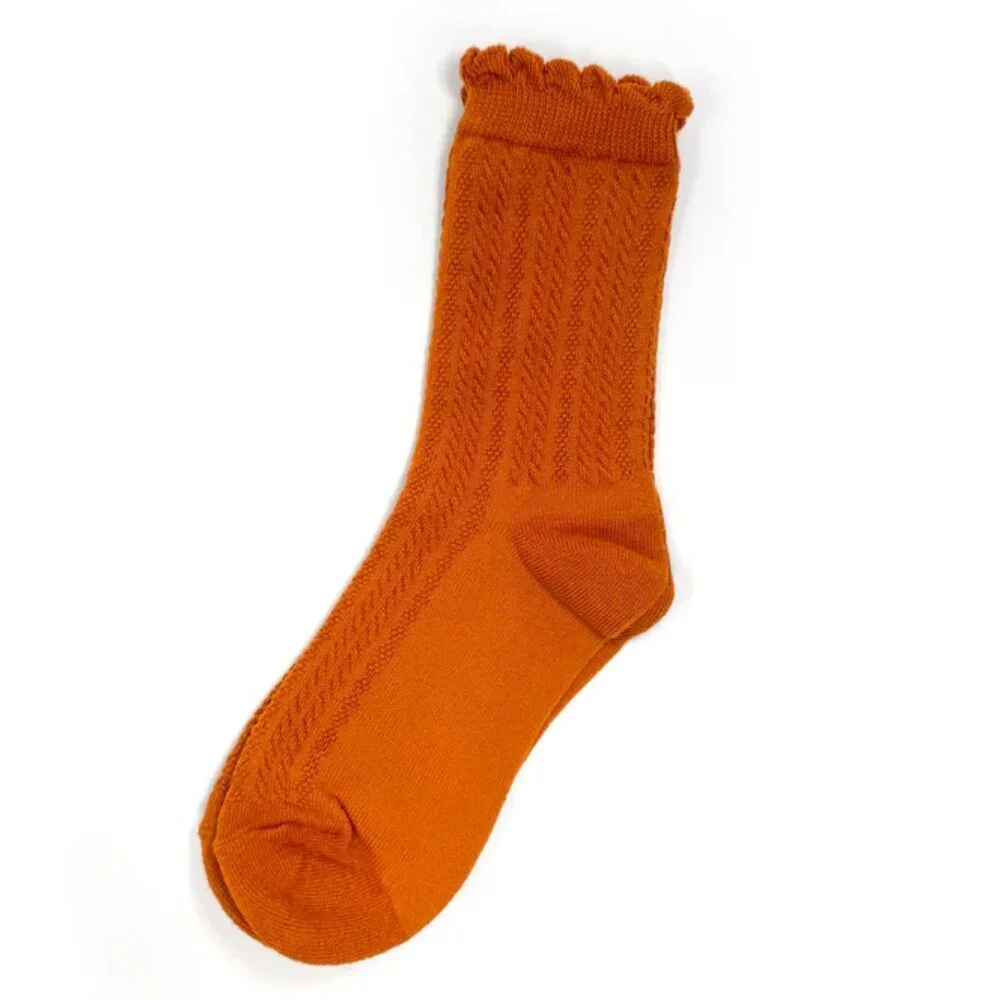 NWT Jane Ribbed Orange Ruffle Crew Socks